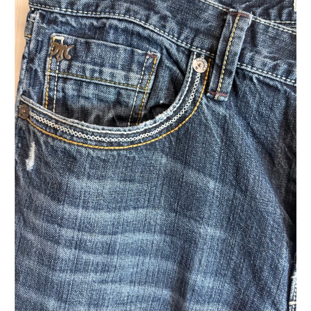 MEK Mens Jean 36x34 Western Slim Boot Raw Hem Distressed Dark Wash Embroidered - Picture 3 of 15